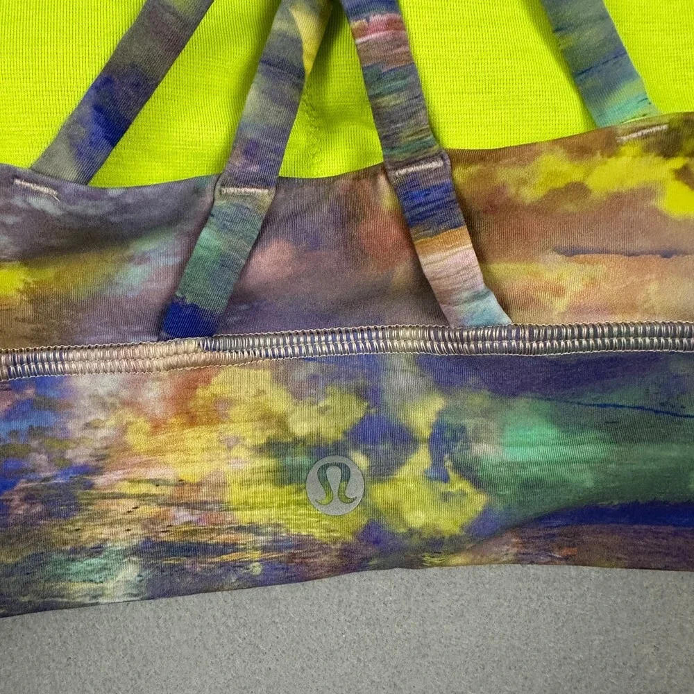 Lululemon Sports Bra Women 4 Blue Altered Natur Energy High-Neck Longline Tough